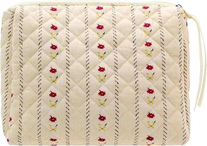 PAZIMIIK Cotton Makeup Bag for Women Large Quilted Travel Cosmetic Pouch Girls' Make Up Organizer... | Amazon (US)