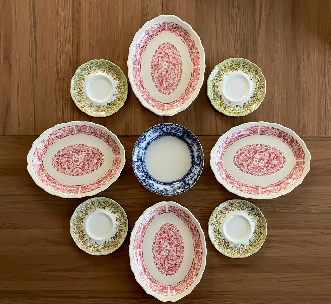Vintage Wall Plate Collection Red Green Blue Transferware Home Decor Set of Nine | Etsy (US)