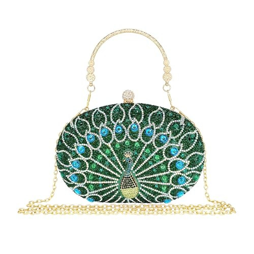 MAIRLOM Women's Evening Bags Sparkly Rhinestone Clutch Purses Luxury Diamond Peacock Handbag for Wedding Party Formal（Green Peacock） | Amazon (US)