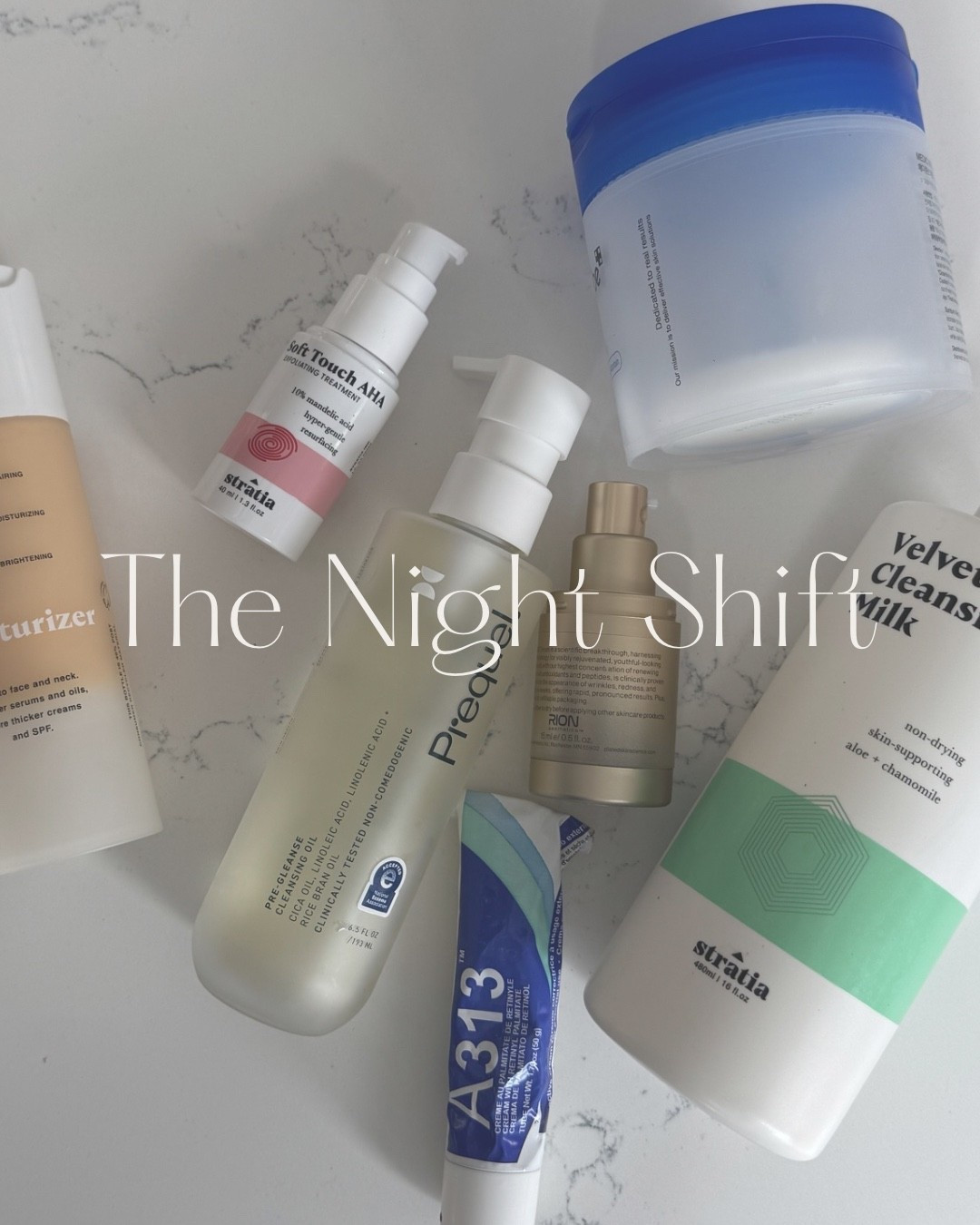 When you’re in your 30s and your skin does its best work while you sleep 🩵 My full nighttime routine — double cleanse, AHA exfoliant, retinol, and barrier moisturizer — because tomorrow’s meetings deserve good skin. Everything linked below.

** I do not use these every night together but cycle them

Every night prequel to remove & velvet to cleanse. Lipid gold at the end of every night 
One night AHA serum or zero pore pads. 
One night plated intense  
One night A313 