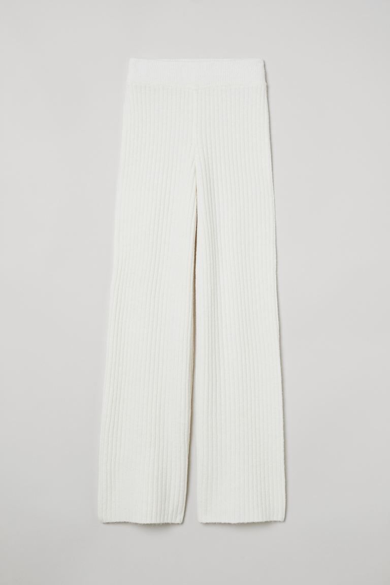 Soft, knit pants with a high waist, covered, elasticized waistband, and straight, wide legs. Poly... | H&M (US + CA)