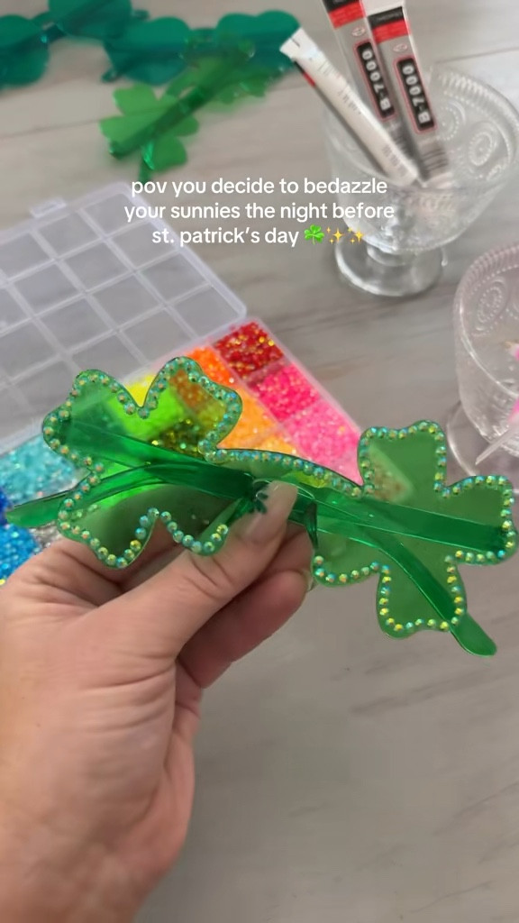 Shamrock sunnies needed to be bedazzled for St. Patrick’s Day ☘️ ✨ + now I’ll be ordering more fun sunnies to bedazzle for my next girls craft night! 

If you haven’t bedazzled something yet, let this be your sign - it’s been a great little stress reliever for me and I’ve made so many things with this kit and haven’t even made a dent in it 🙌🏻 

#LTKSeasonal #LTKdayinmylife #LTKFestival