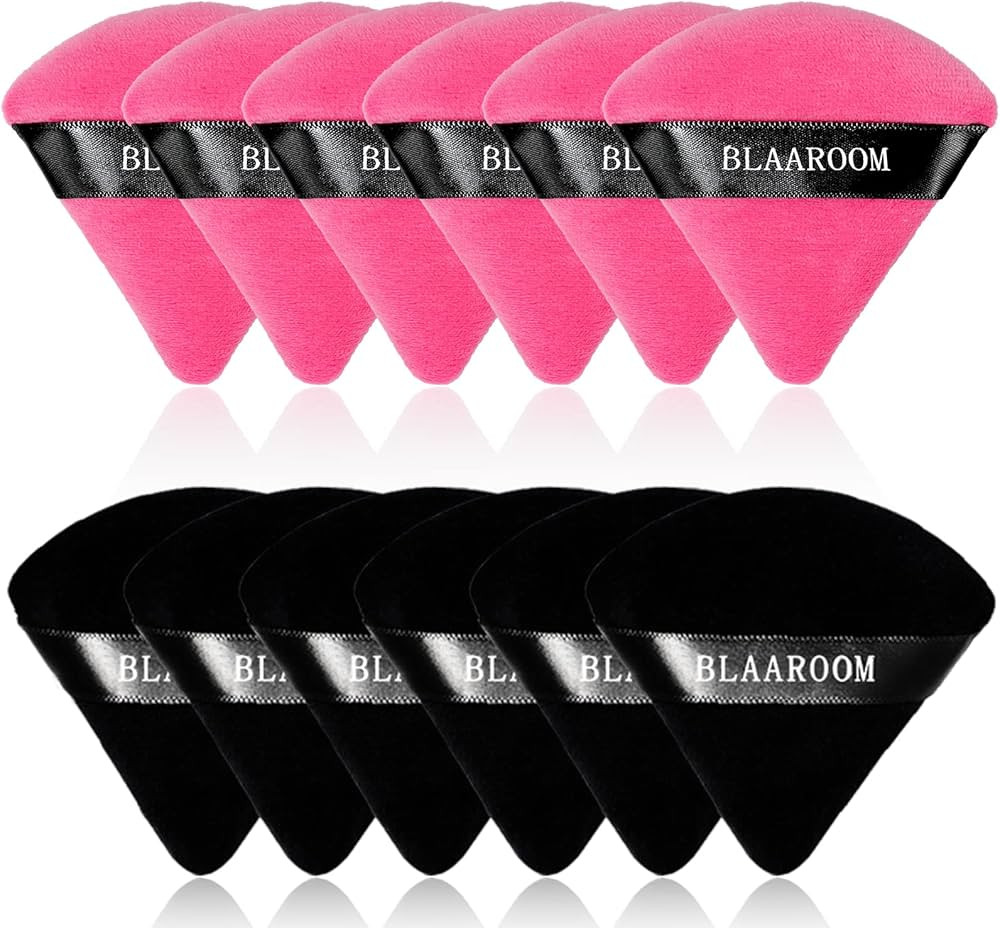 12 Pieces Velour Pure Cotton Powder Puff Face Makeup Triangle Powder Puffs for Loose Powder Wet Dry Cosmetic Foundation Beauty Sponge Makeup Tools -Black Rose Red | Amazon (US)