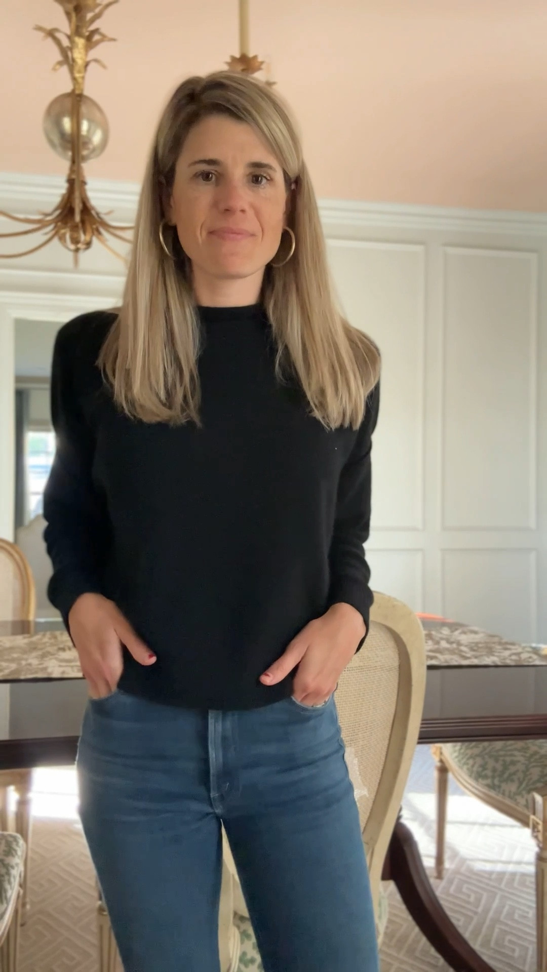 Basic black sweater from Anthropologie that’s on repeat plus my Mother jeans and  chandelier that I always get asked about!

#LTKCyberWeek #LTKHome #LTKootd