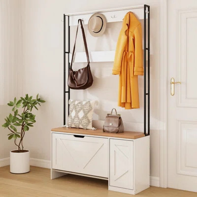 3-In-1 Hall Tree With Bench And Shoe Storage, Coat Rack With 6 Coat Hooks | Wayfair North America