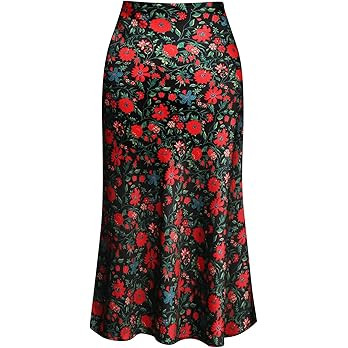 Keasmto Leopard Skirt for Women Midi Length High Waist Silk Satin Elasticized Cheetah Casual Ladi... | Amazon (US)