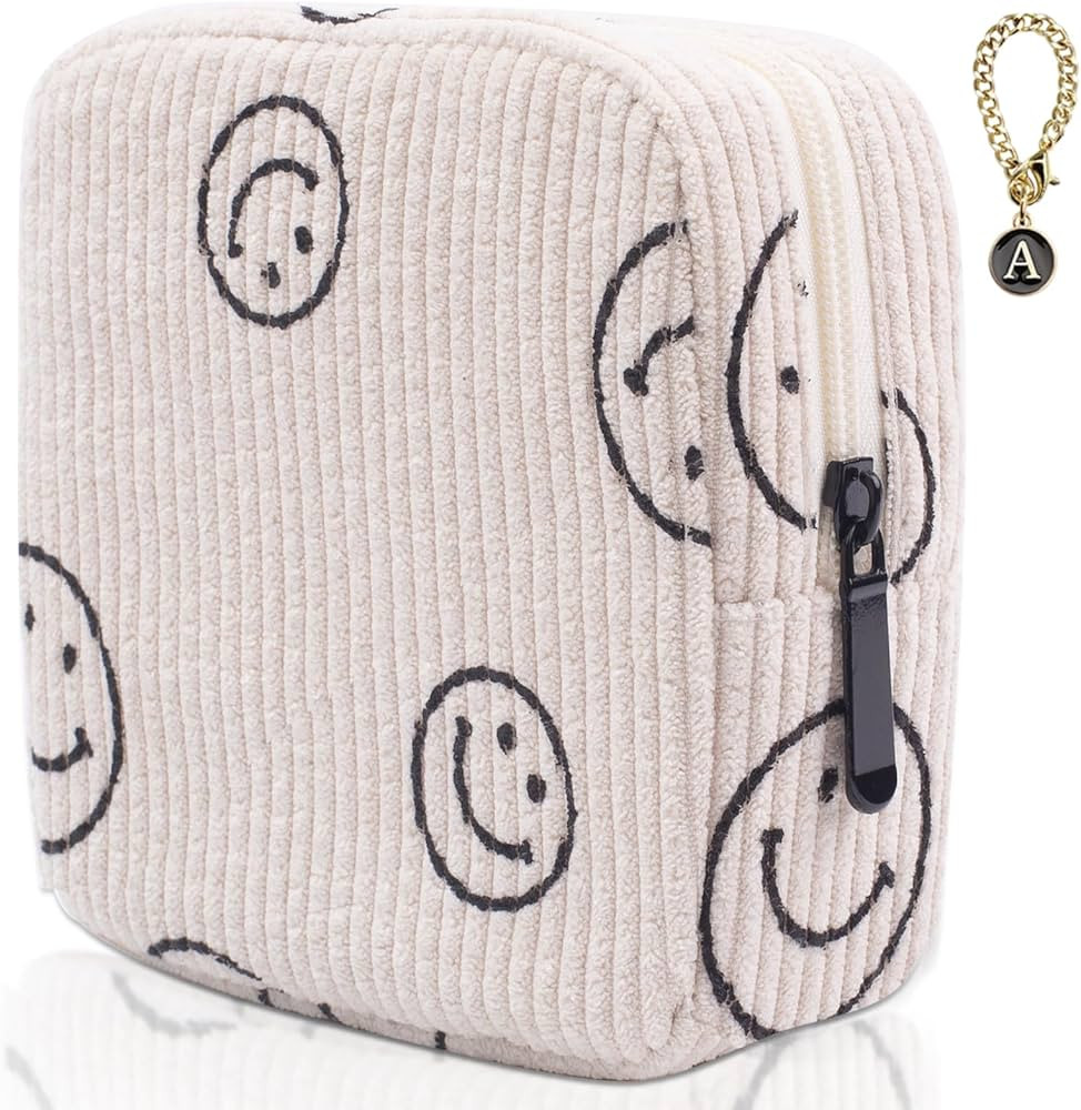 Sanitary Napkin Storage Bag,Preppy Corduroy Period Bag for School Teen Girls, Cute Smiley Face,Po... | Amazon (US)
