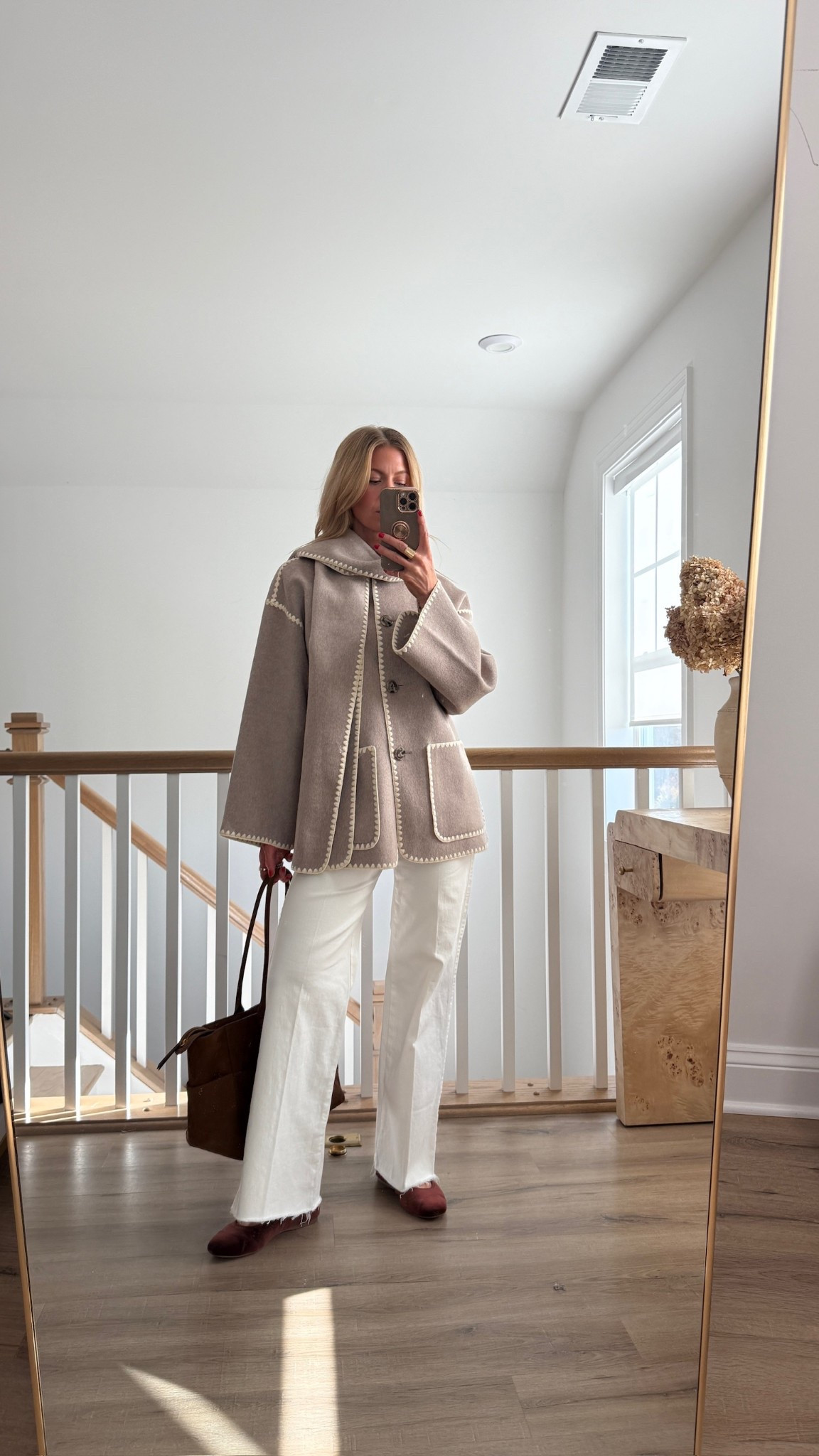 I have been loving this sweater for fall! 
Sweater: runs true to size, wearing size small. 
White Pants: run true to size, wearing a 25
Shoes: run true to size, wearing an eight. They are incredibly comfortable.