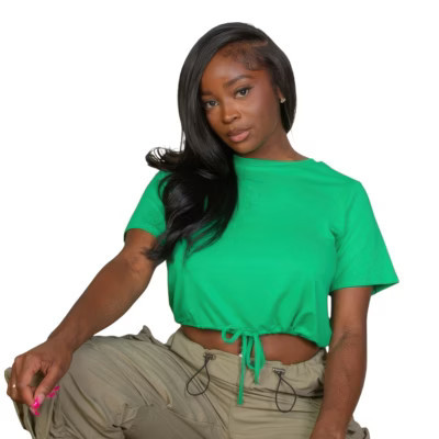Slickblue Women's Slim Fit Drawstring Crop Top - Short Sleeve Casual Summer Tee - Kelly Green, Size S | Target