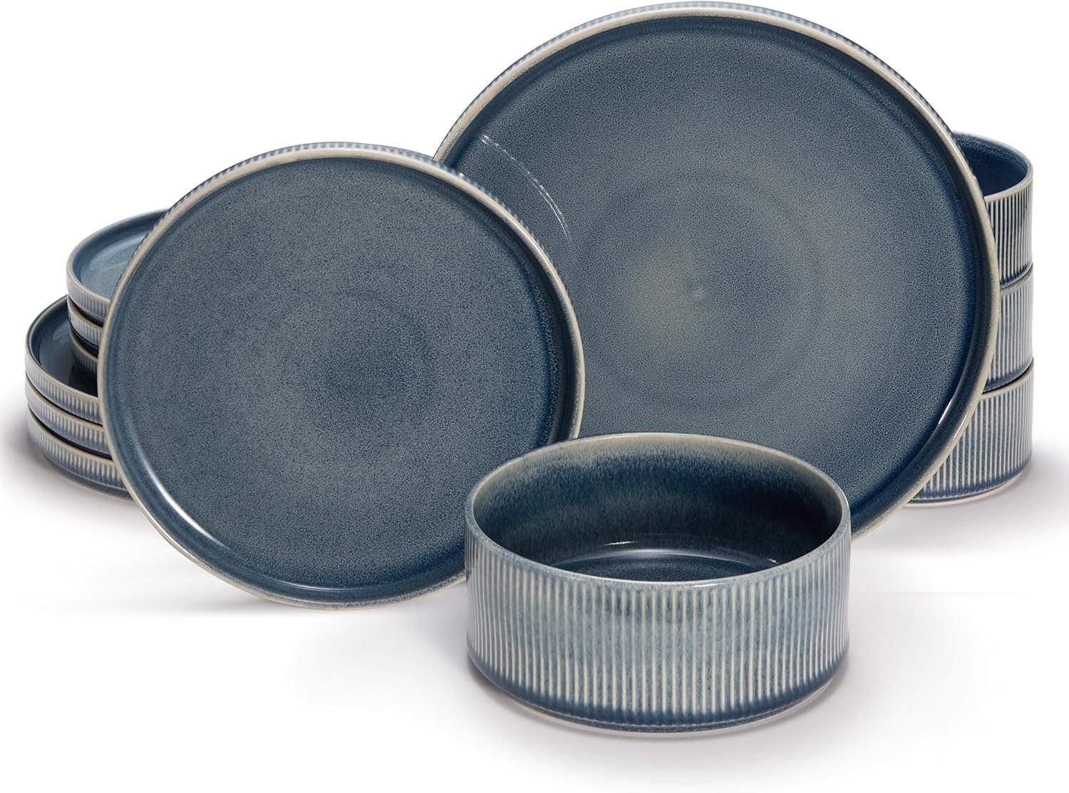 Vase and Vessel Ceramic Dinnerware Set, 12 Piece, Denim, Service for 4, Hearthstone Collection | Walmart (US)