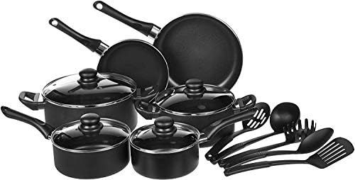 Amazon Basics Non-Stick Cookware Set, Pots, Pans and Utensils - 15-Piece Set | Amazon (US)