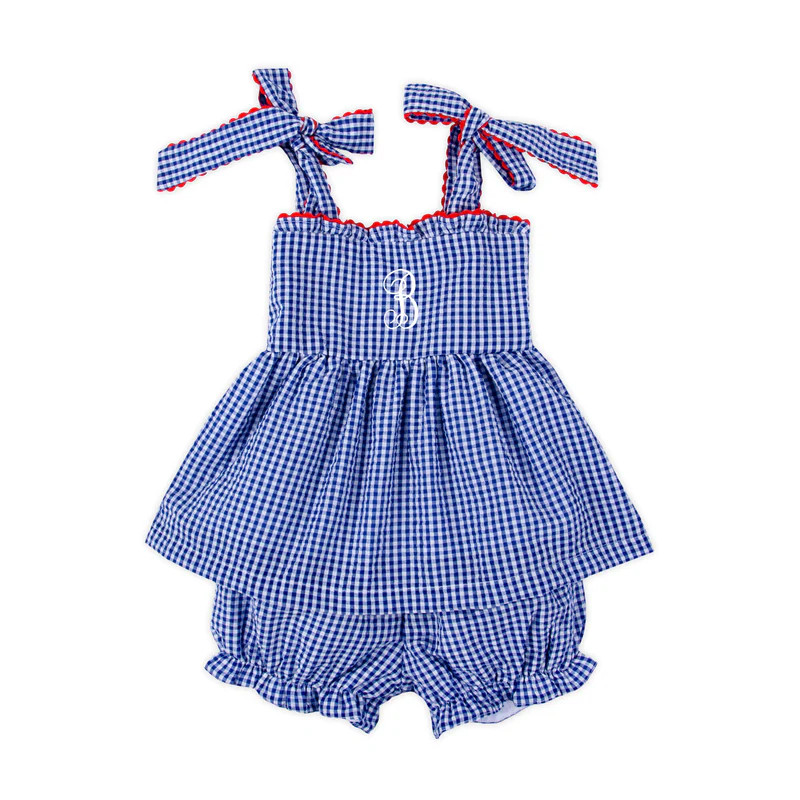American Spirit Blue Gingham Aurora Bloomer Set | Classic Whimsy