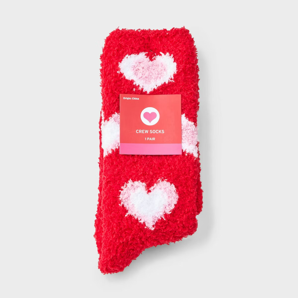 Women's Concentric Hearts Valentine's Day Cozy Crew Socks - Red/White/Pink 4-10 | Target