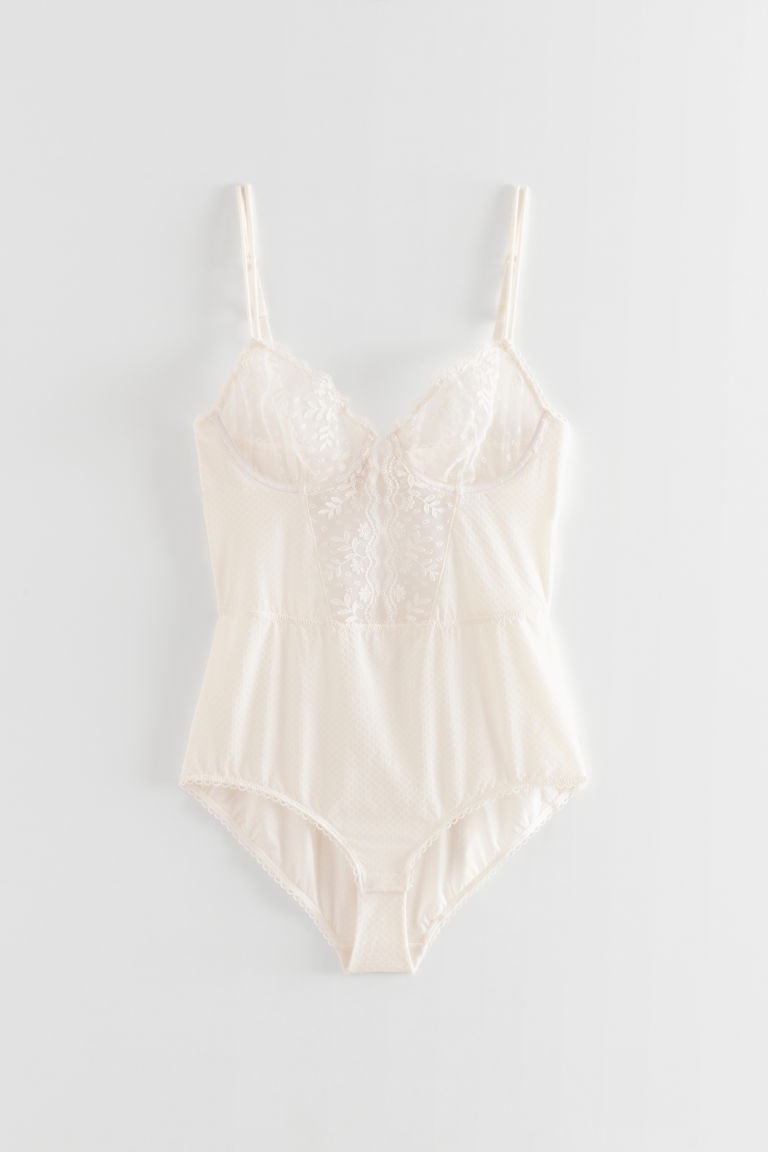 H & M - Bestickter Body mit Spitzenbesatz - Weiß - Damen | H&M (DE, AT, CH, NL, FI)