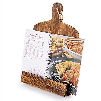 Recipe Book Holder, Cutting Board Style Rustic Brown Wood Recipe Cookbook iPad Tablet Stand Holde... | Amazon (US)