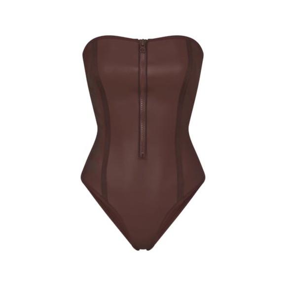 Skims Rubberized Scuba Swim Strapless One Piece - Cocoa | Poshmark