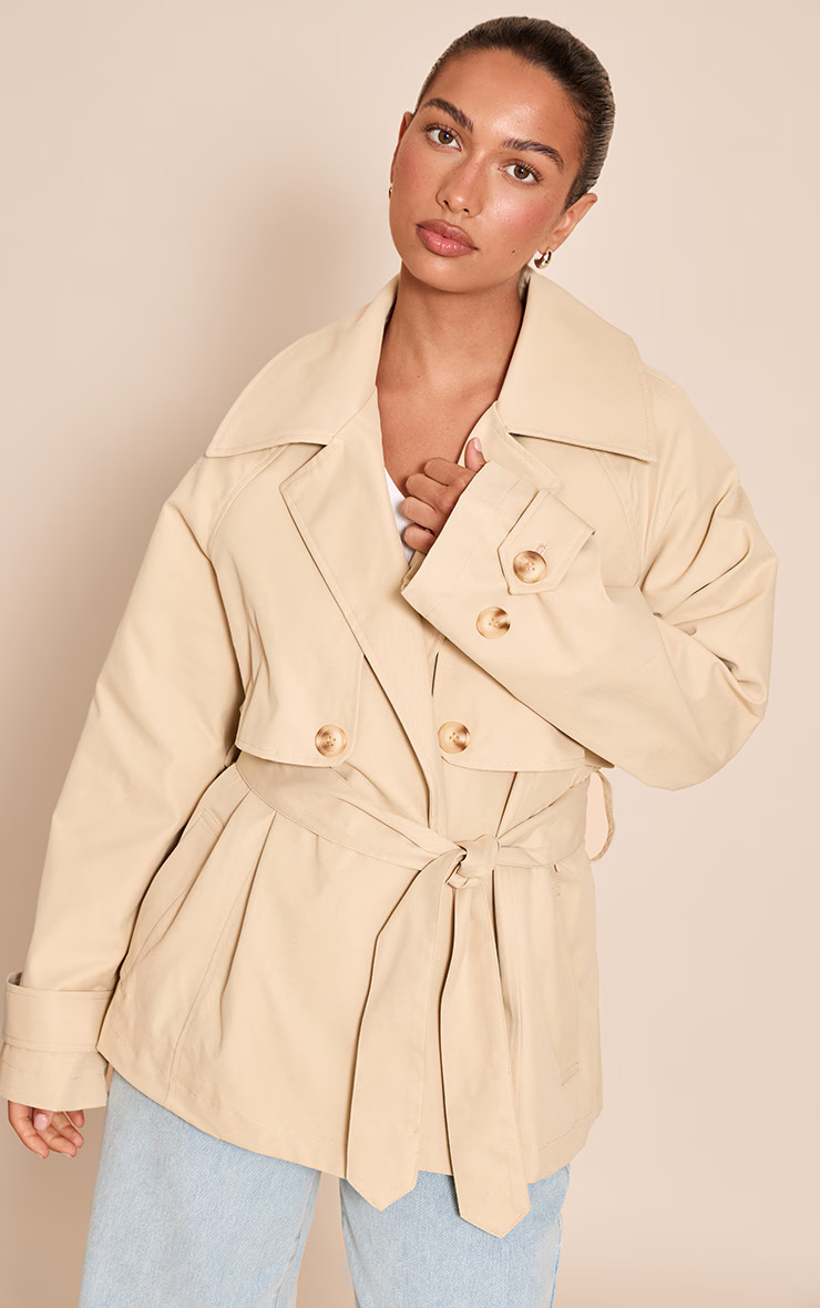 Stone Cropped Storm Flap Detail Trench | PrettyLittleThing UK