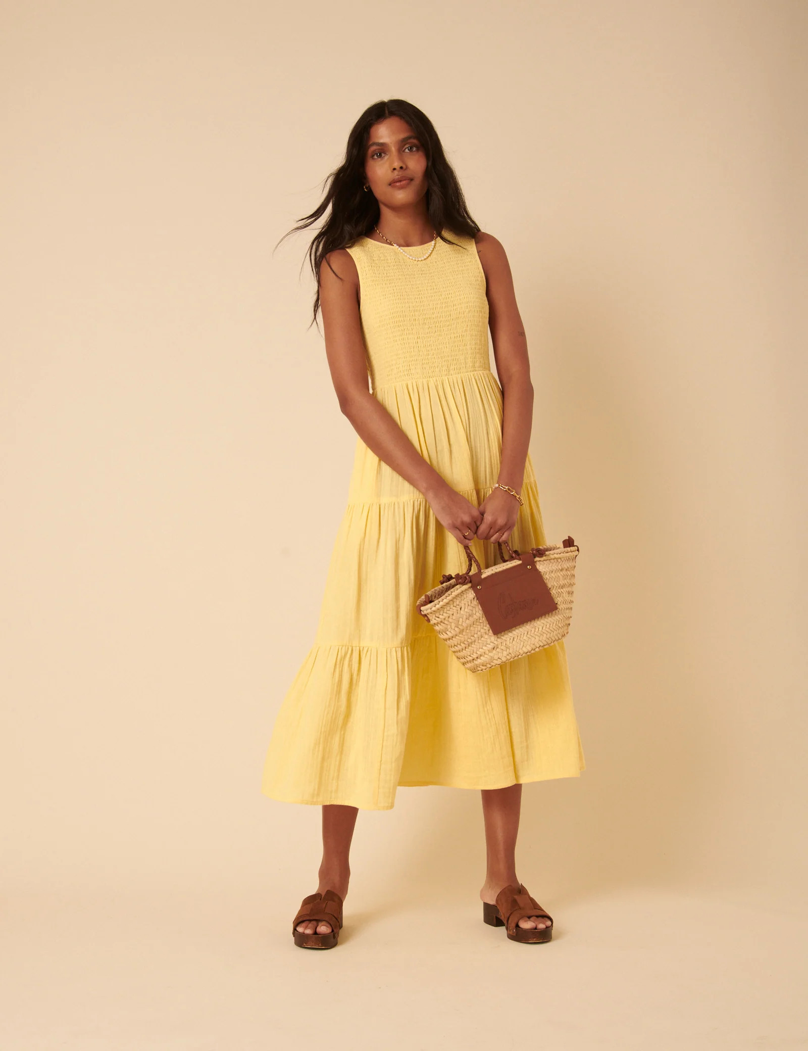 Butter Yellow Sleeveless Tiered Charlie Midi Dress | Nobody's Child