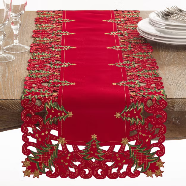 Saro Lifestyle Nostalgic Holiday Christmas Tree Table Runner | Target