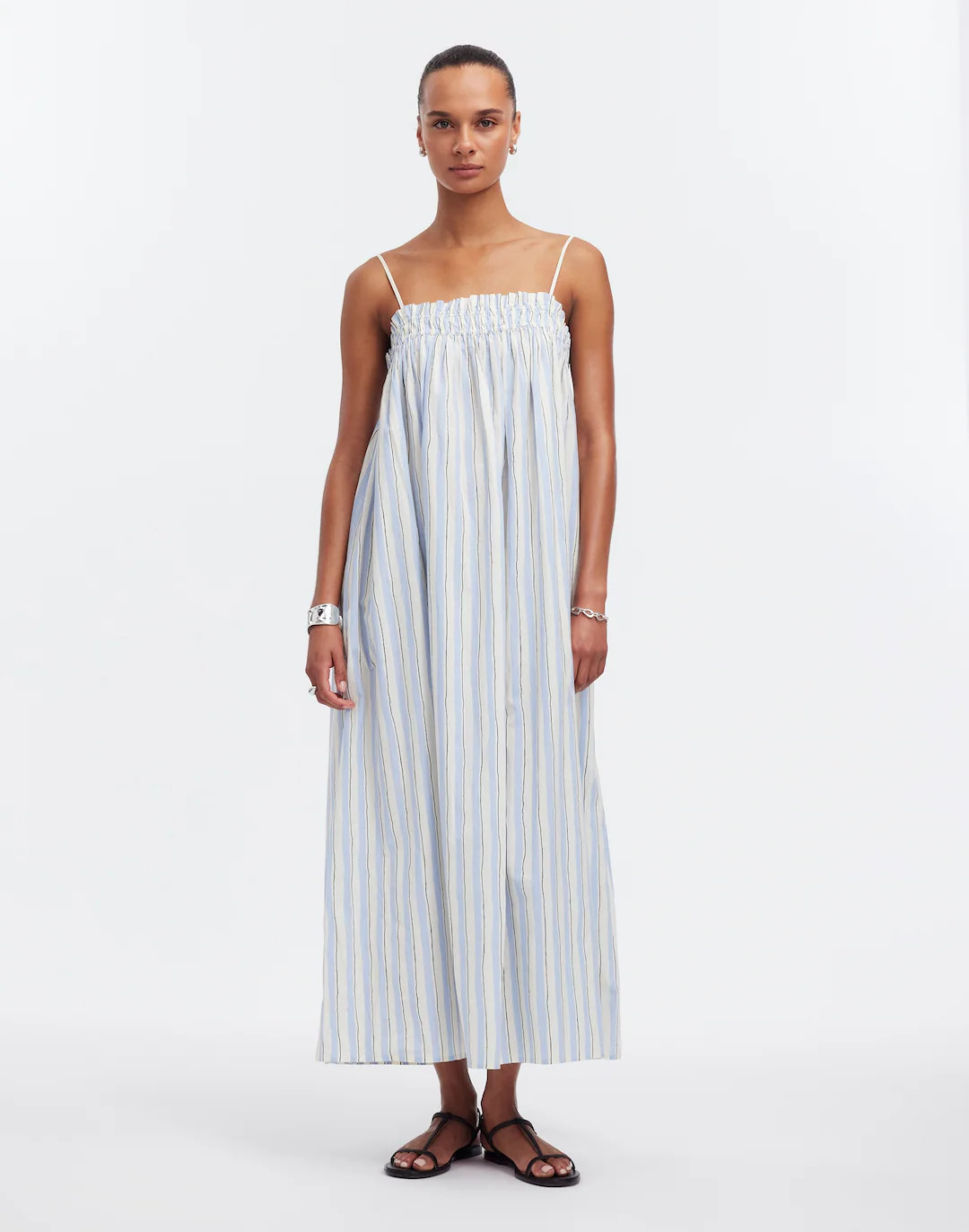 Ruffle A-Line Midi Dress in Stripe Poplin | Madewell