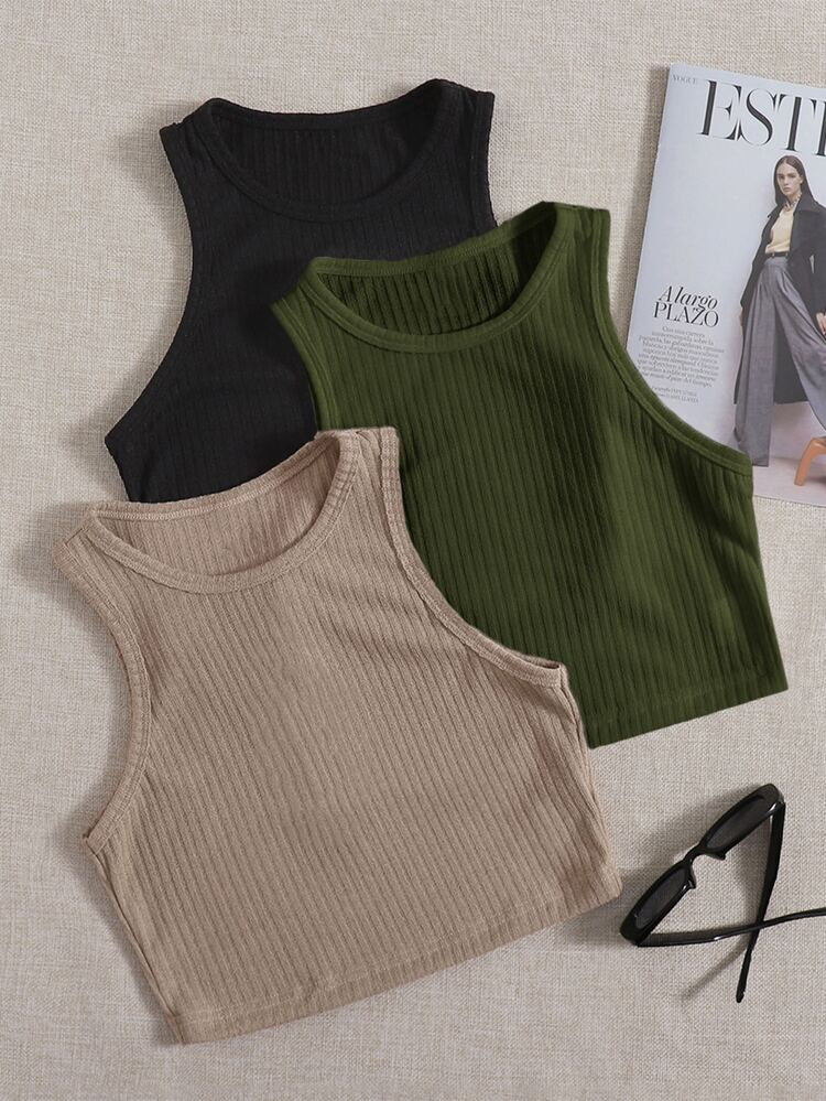SHEIN 3 Pack Rib-knit Tank Top | SHEIN