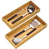 Amazon.com - PRATIQUE Bamboo Drawer Organizer - Kitchen Utensil Organizer Silverware Tray Cutlery... | Amazon (US)