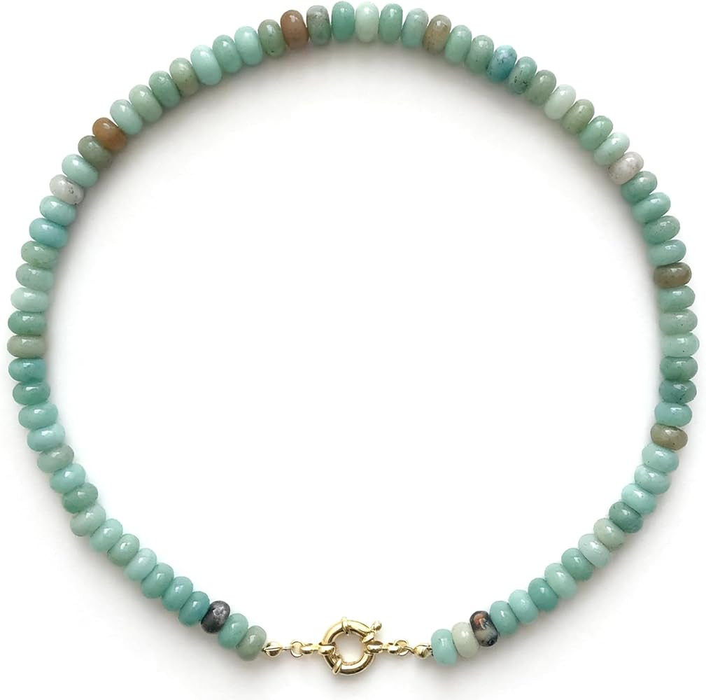 Beaded Necklaces for Women, Colorful Gemstone Bead Boho Choker, Natural Stone Handmade Fashion Su... | Amazon (US)