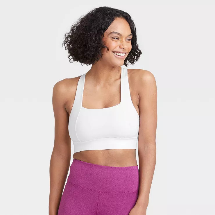 Women's Medium Support Square Neck Crossback Sports Bra - All in Motion™ | Target