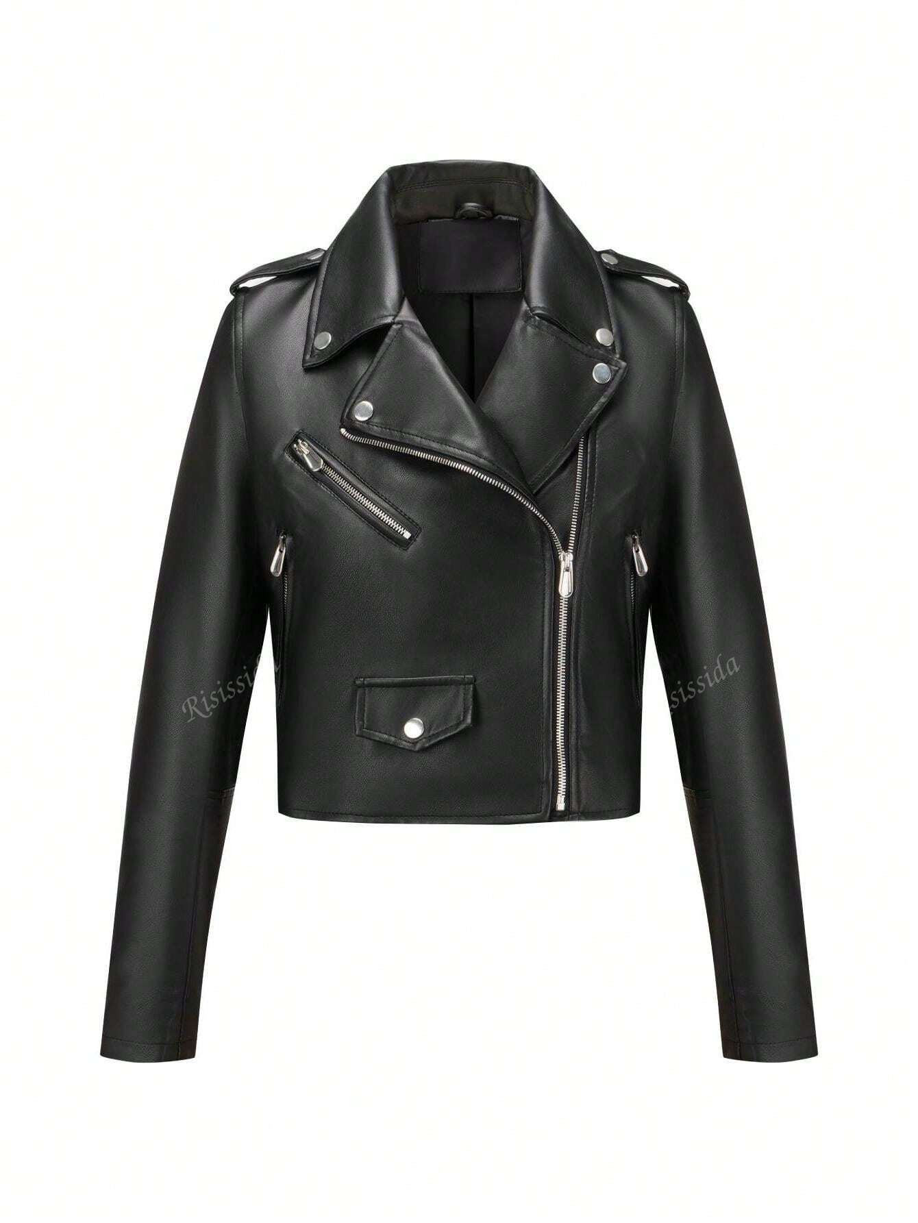 Women's Fall And Winter Simple Versatile Fashion Faux Leather Jacket Short Section Biker Jacket | SHEIN