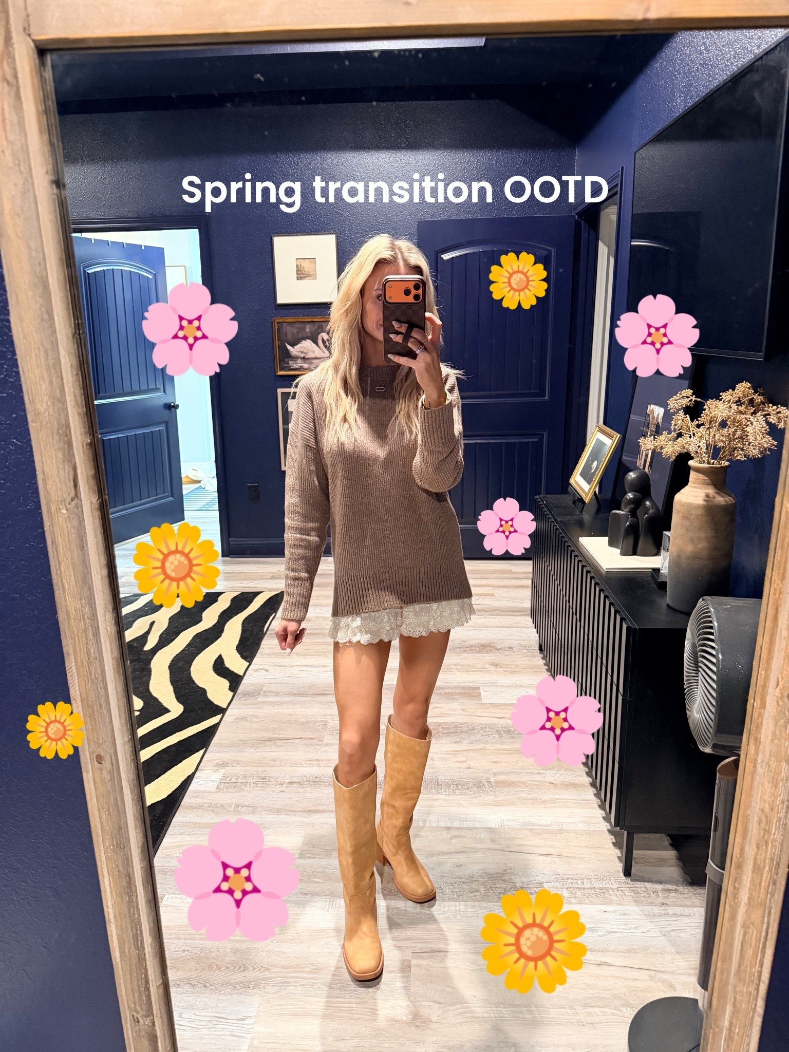 Spring transition outfit of the day for work 🌼🩷 
Boots fit tts
Small in sweater (sized up 1 so it’d be bigger)
XS shorts (for loose, not tight)

#LTKWorkwear #LTKSpringSale #LTKootd