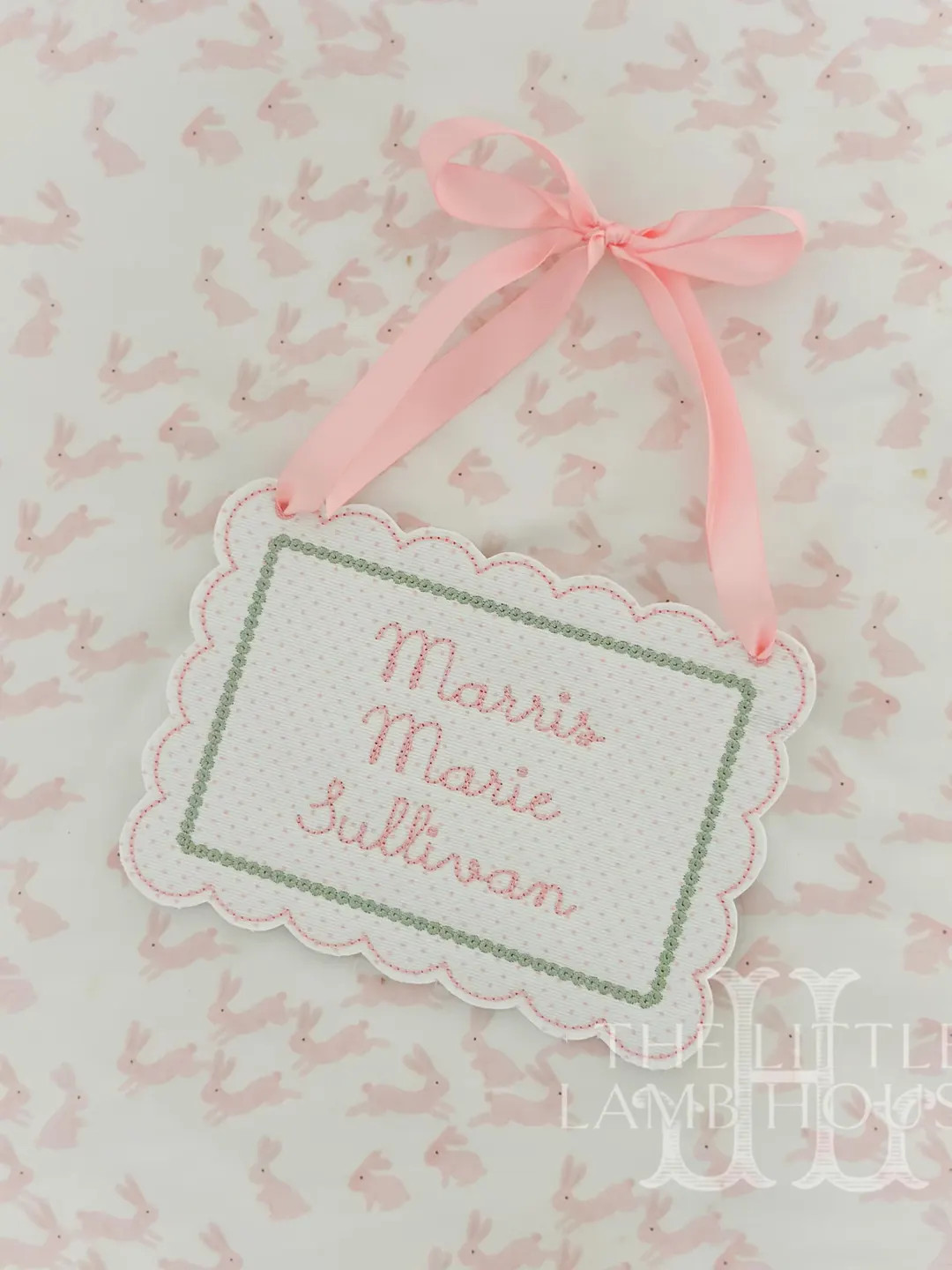 Personalized Baby Name Sign – 5x7 Embroidered Appliqué Wall Hanging with Ribbon – Pink Dot F... | Etsy (US)