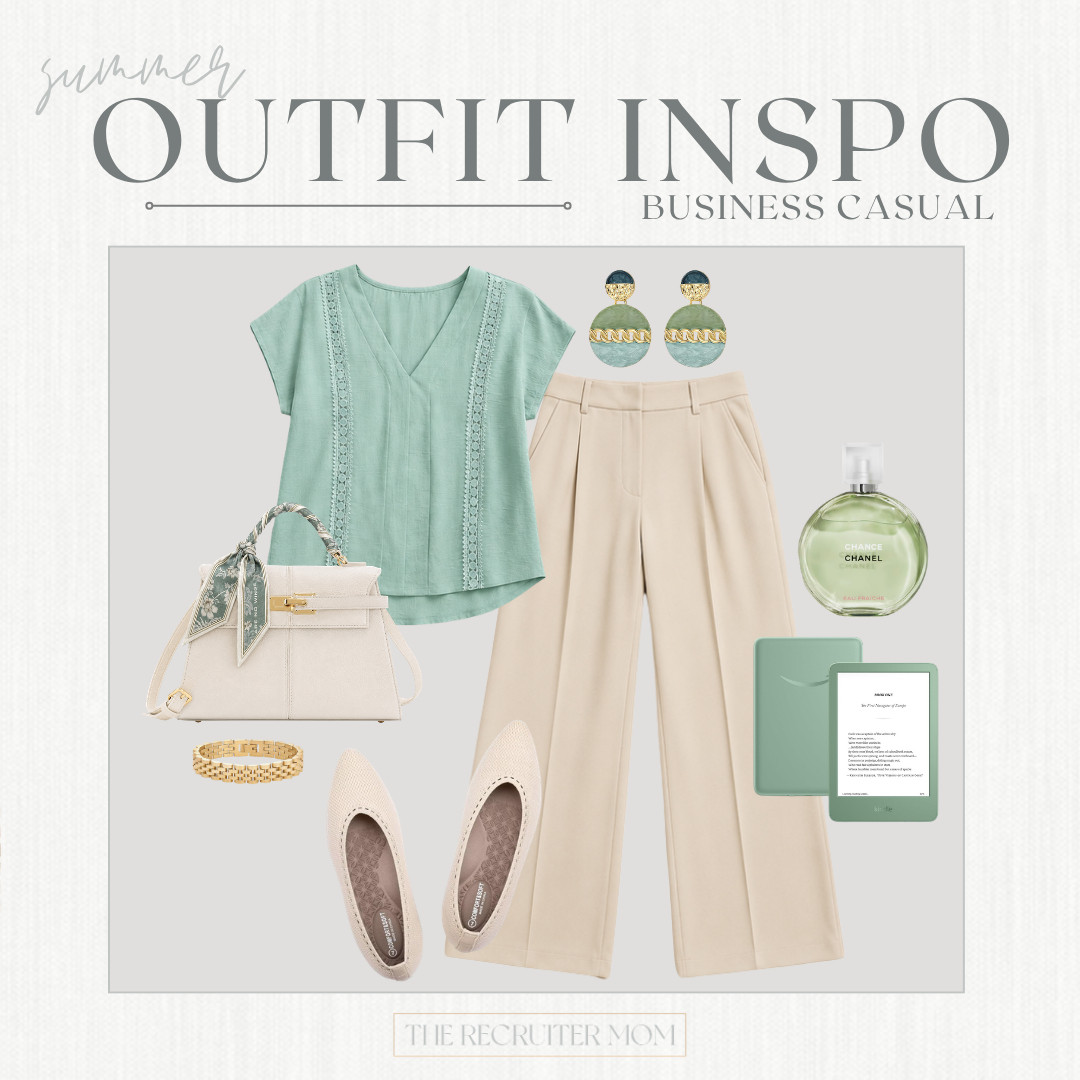 Elegant business casual look with wide leg pants and a mint top. Perfect for the office or a casual outing. #BusinessCasual #WorkWear

#LTKOver40 #LTKMidsize #LTKWorkwear