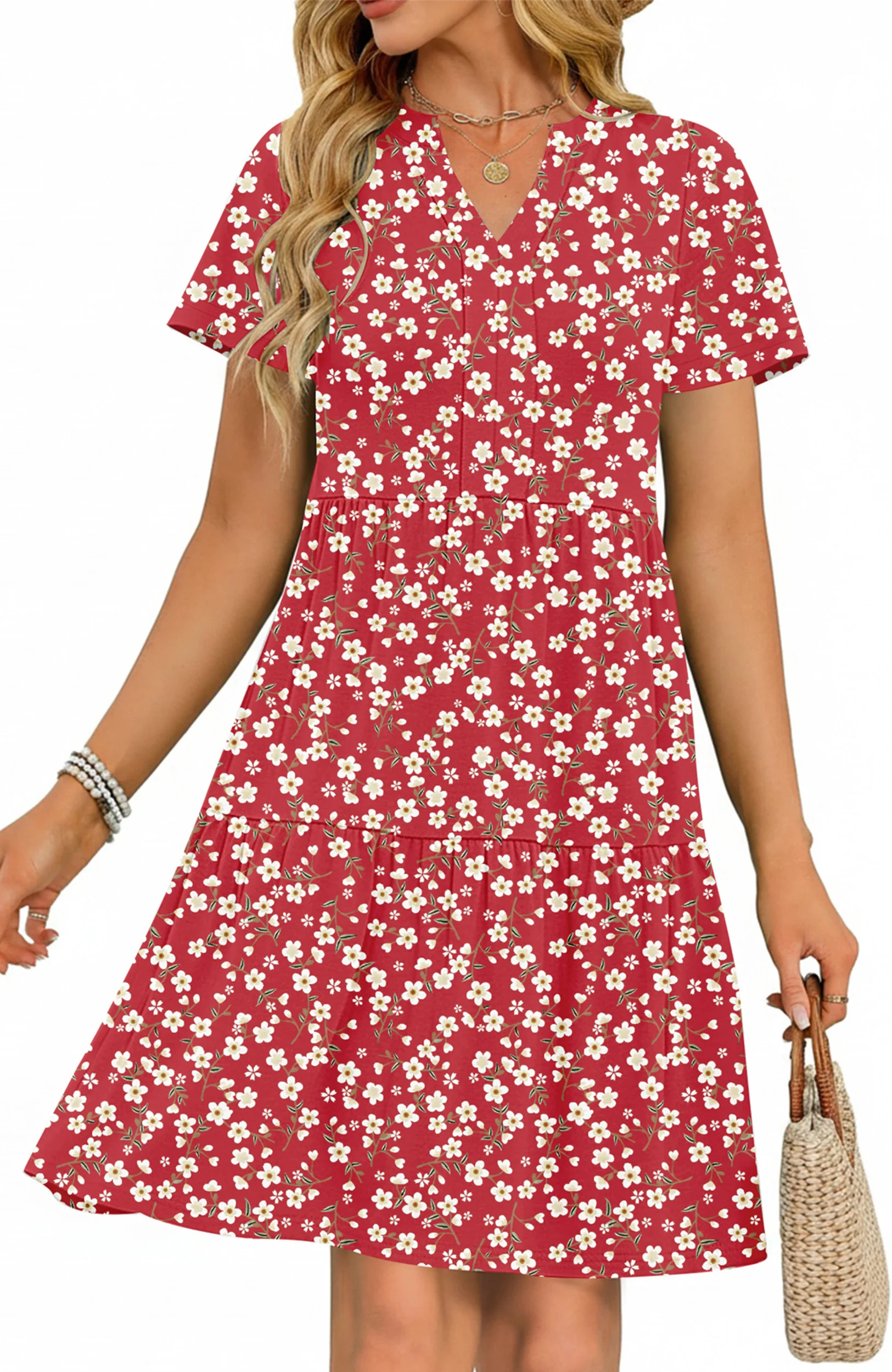 UVN Women Summer Dresses Short Sleeve V Neck Midi Dress Ladies Casual Beach A-Line Sundress with ... | Walmart (US)