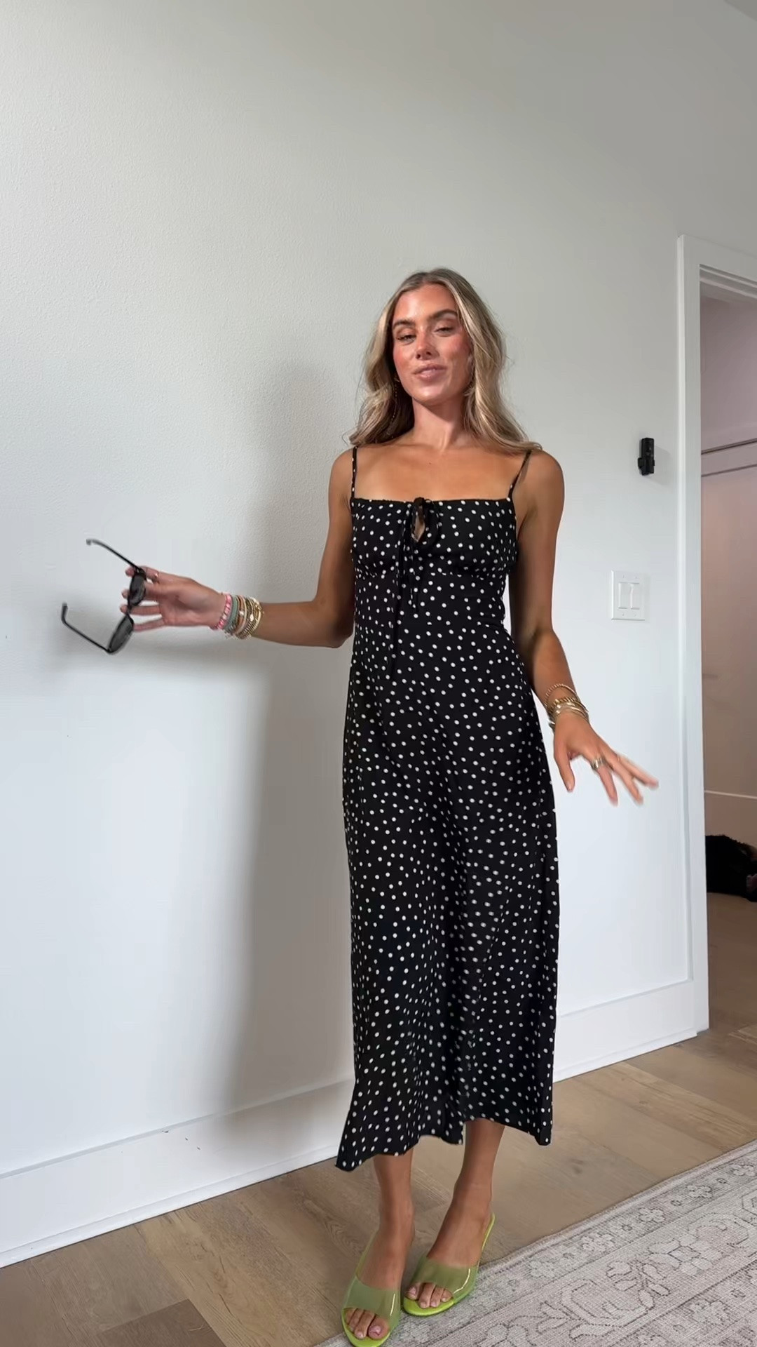 Amazon Women Silk V-Neck Dresses Spaghetti Strap Dots Pullover Dress Slim Fit Ankle-Length Dresses.  This actual dress is from TikTok shop size small but this amazon option looks the most similar.

#LTKootd #LTKSeasonal #LTKSaleAlert