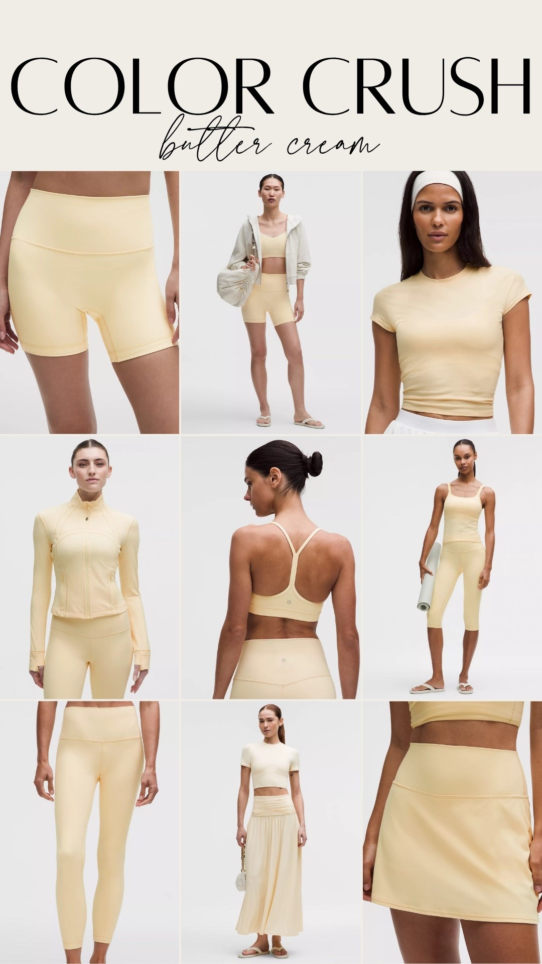 NEW butter cream styles at Lululemon 💛 lovinggg this color for spring @lululemon 

#LTKActive #LTKfitnessgoals