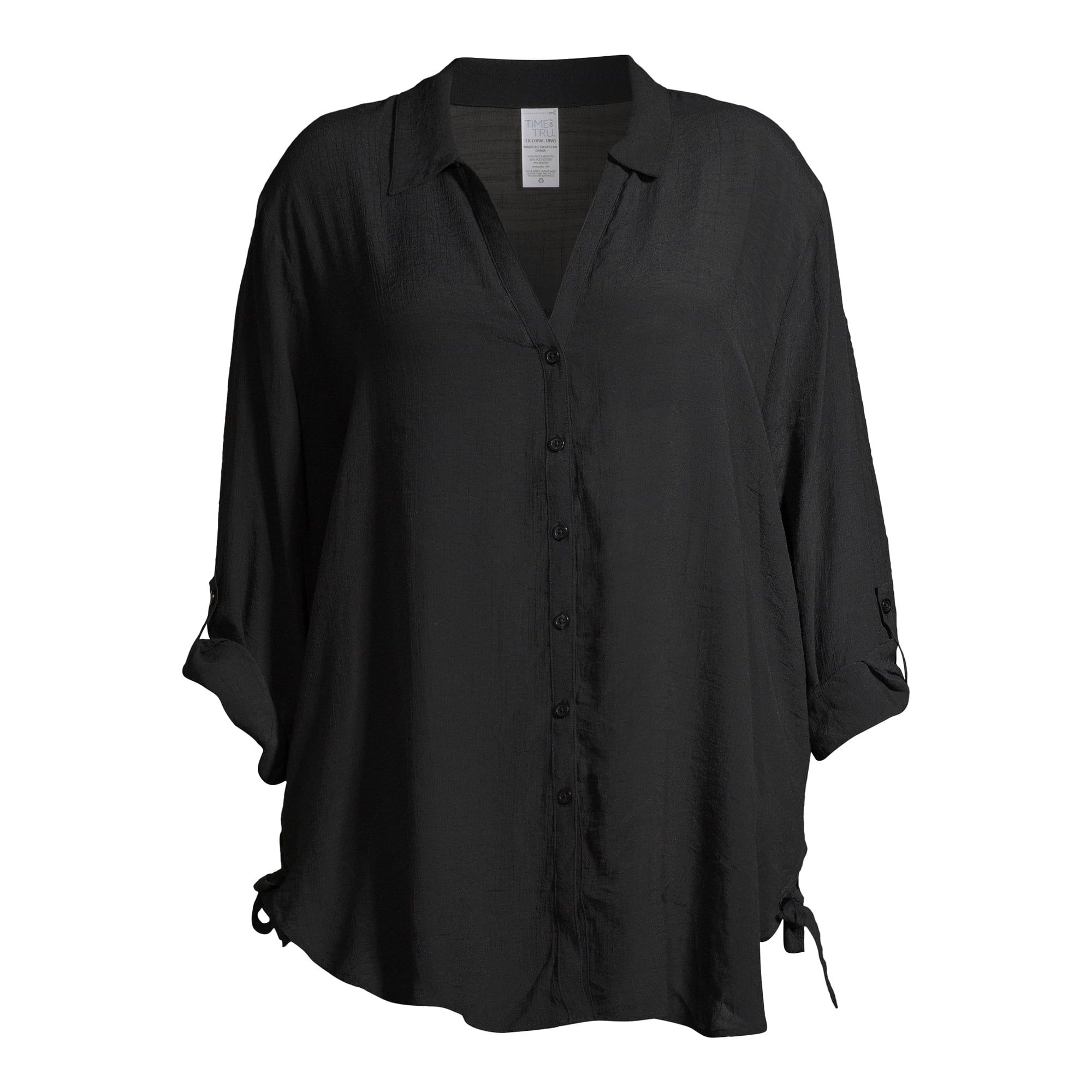 Time and Tru Women's and Women's Plus Size Button Front Shirt Cover Up | Walmart (US)