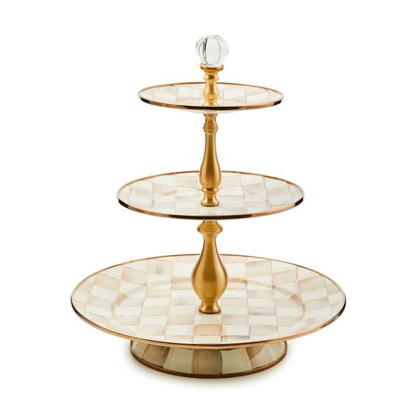 MacKenzie-Childs Mocha Check Three Tier Sweet Stand | MacKenzie-Childs