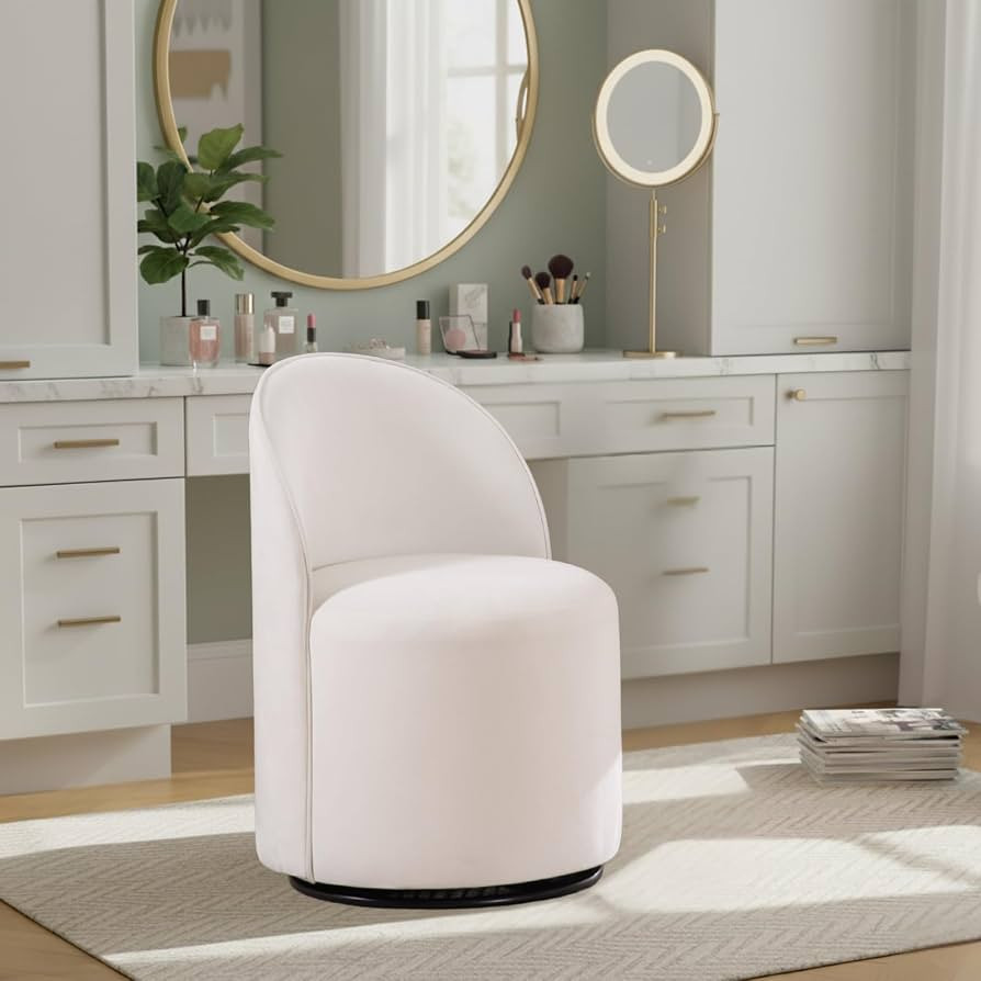 COMULER Modern Barrel Chair Swivel Base White Accent Chair 360°Rotating Vanity Chair Mid-Century... | Amazon (US)