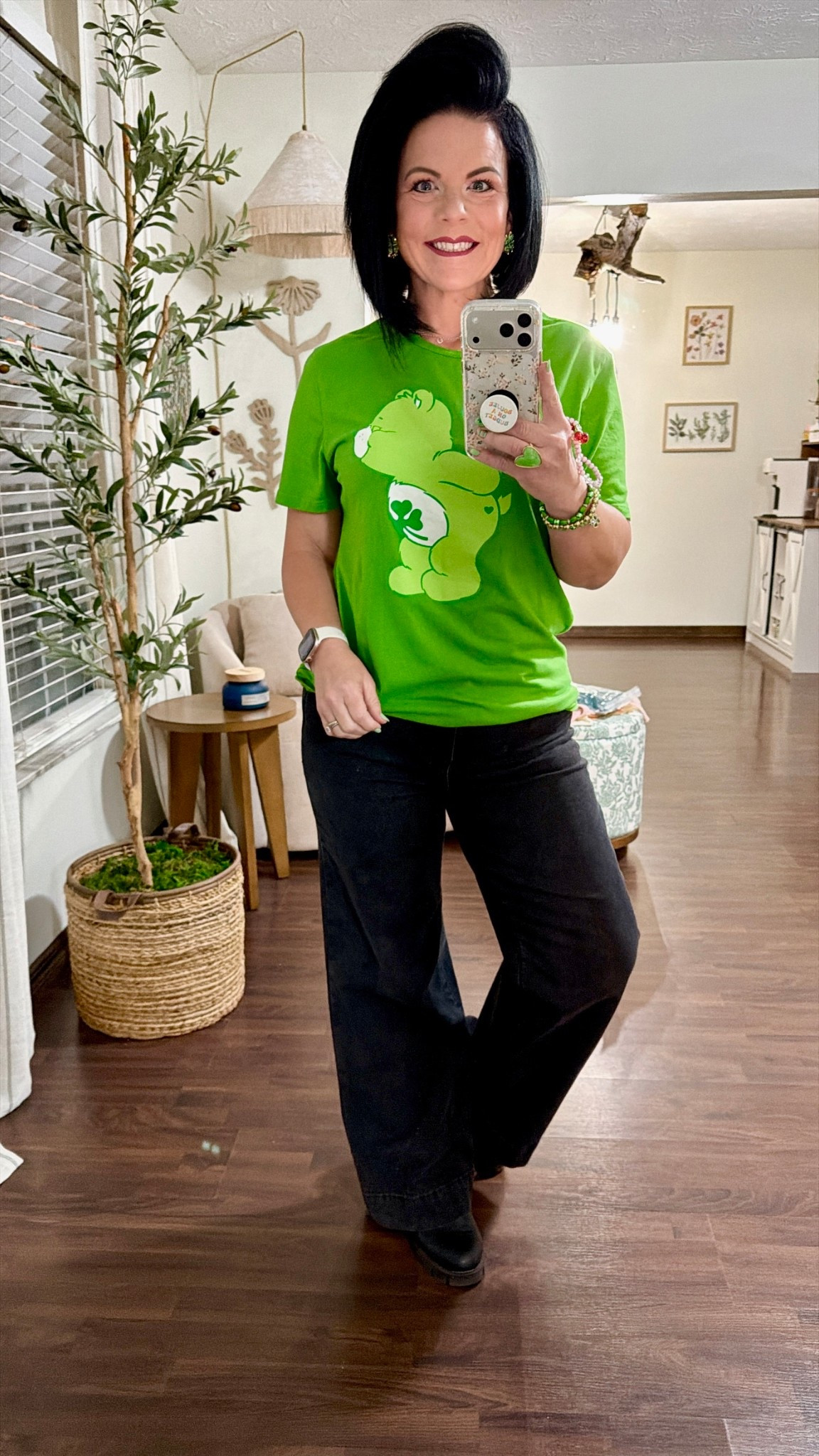 st patricks day outfit women

Carebear shirt- linked similar 

SUGARFIX by BaubleBar Not Your Average Clover Earrings

DOKOTOO Women's Casual High Waisted Jeans Stretch Button Wide Leg Loose Denim Pants with Pockets
Size down 1 - I’m wearing a 4 they have stretch 

These are my look for less Steve Madden womens Amulet Ankle Boot that I got at Walmart a few years ago 

#LTKPetite #LTKootd #LTKOver40