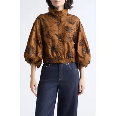Cinq à Sept Iggy Embroidered Crop Jacket in Toffee/black at Nordstrom, Size X-Small | Nordstrom
