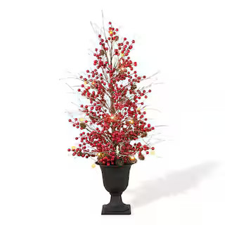 Glitzhome3 ft. Pre-Lit Lighted Berry and Pine Cone Urn Artificial Christmas Tree Porch TreeQuesti... | The Home Depot