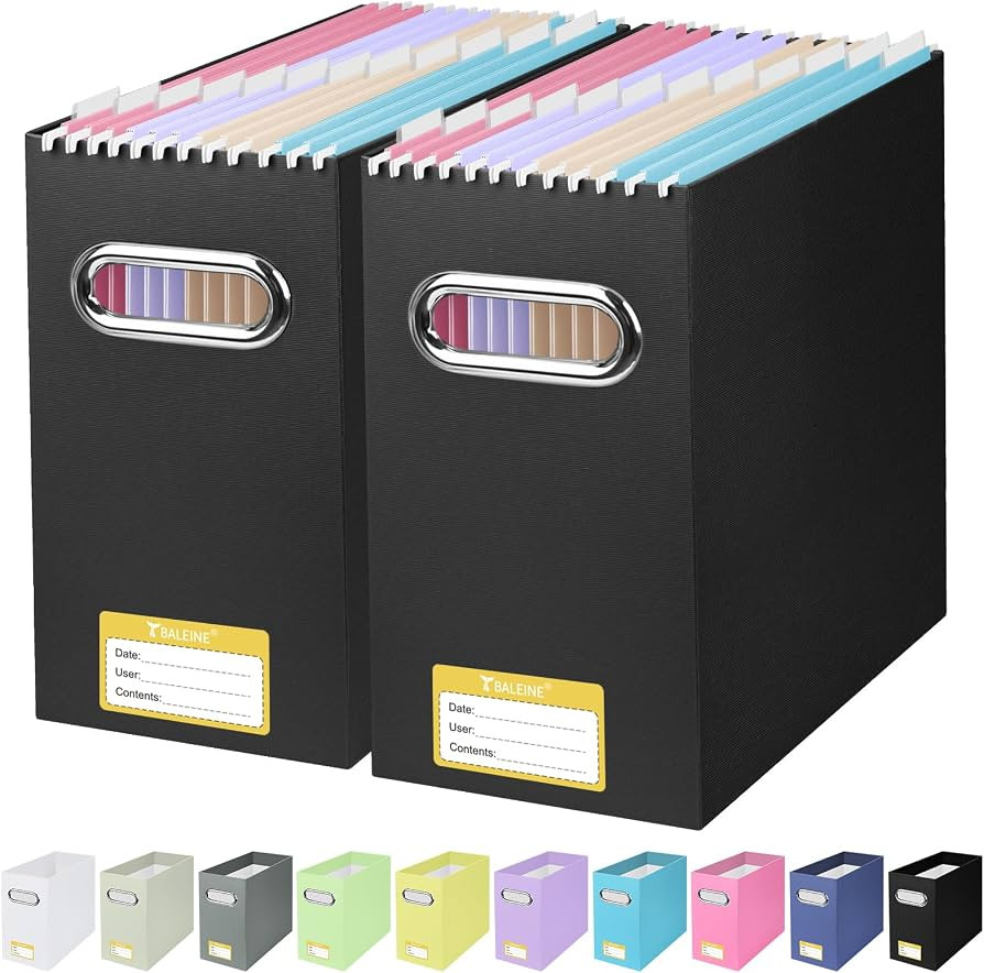 BALEINE File Organizer Box, Cardboard File Folder Organizer with Handle for Letter Size, Portable... | Amazon (US)