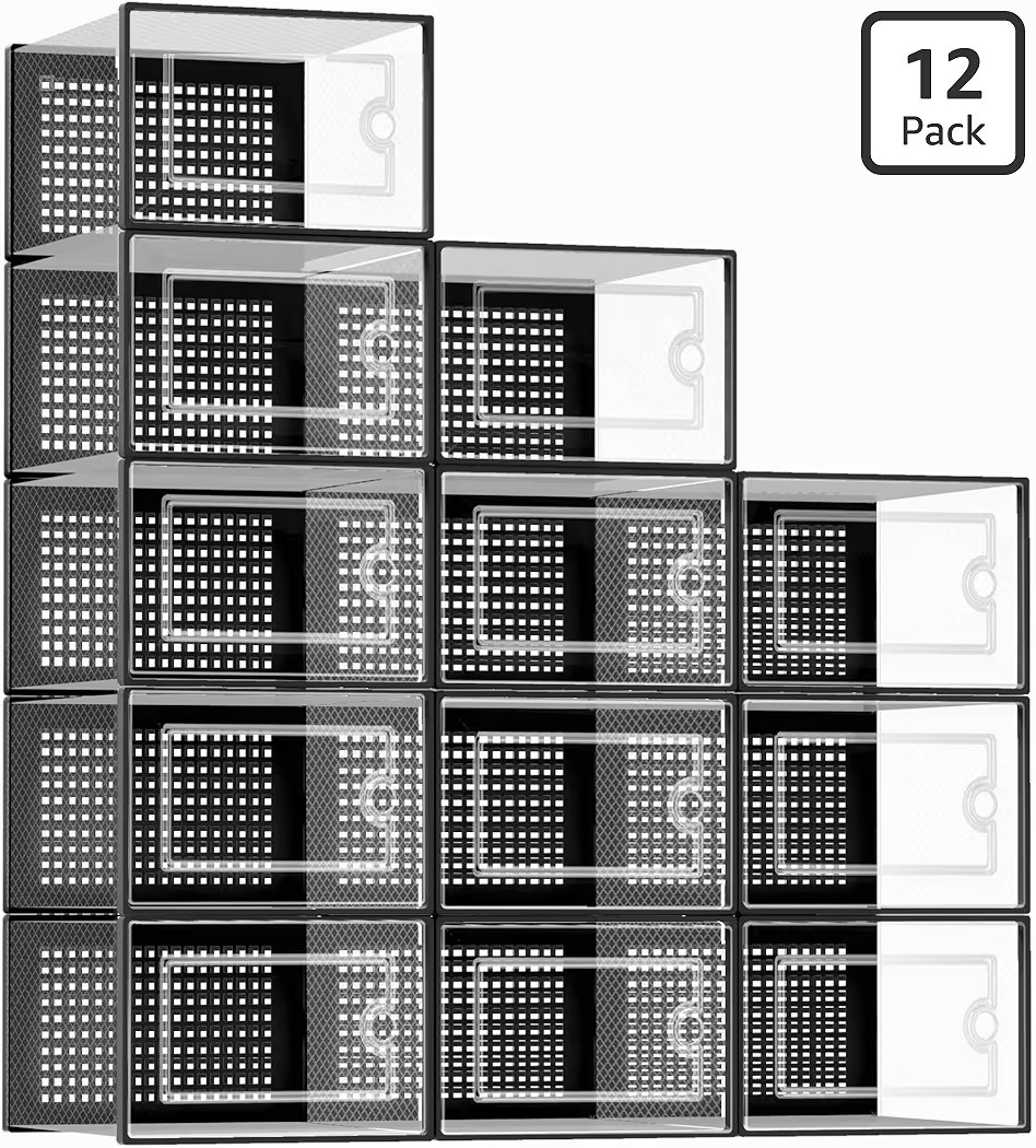 Kuject X-Large Shoe Storage Boxes Organizers Clear Plastic Stackable 12 Pack, Shoe Rack & Holder ... | Amazon (US)