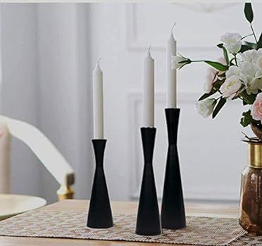 Candle Holders Set of 3 Black Metal Taper Candlestick Holders, Vintage and Modern Decorative Centerp | Amazon (US)