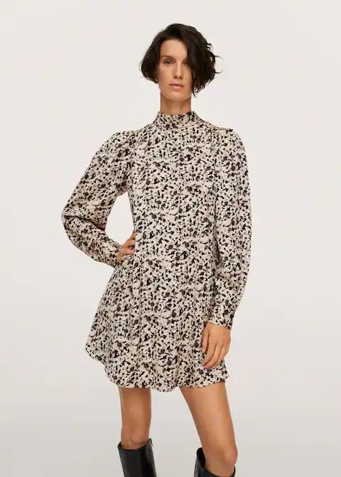 Printed dress with balloon sleeves | MANGO (US)