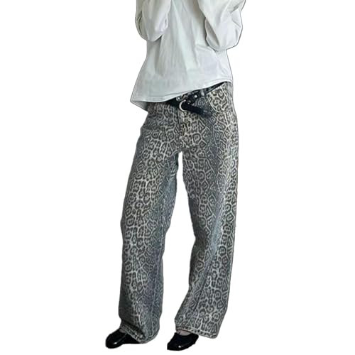Dynict Unisex Y2K Leopard Print Casual Cargo Pants Leopard Print Jeans Oversize Wide Leg Hip-Hop Cargo Pants (X-Large,Light Leopard) | Amazon (US)