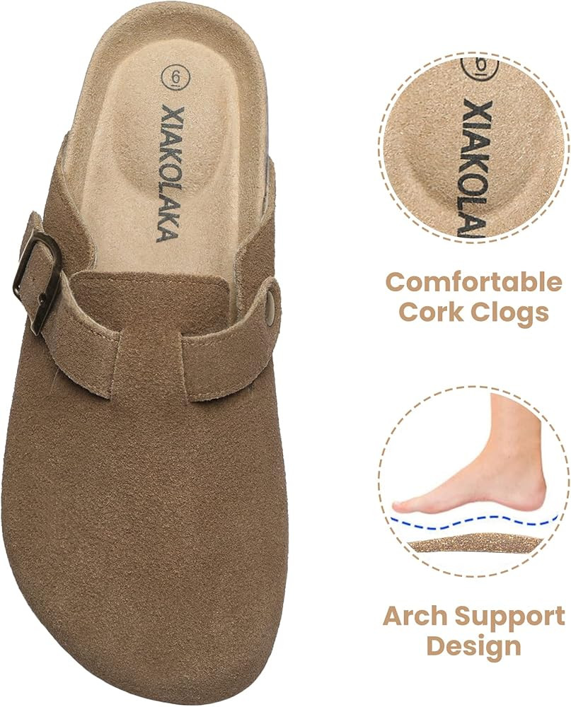 Women's Boston Clogs Adjustable Buckle Slip on Cork Footbed Home Clog Slippers | Amazon (US)