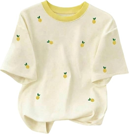 RoseSeek Women's Lemon Print Cute Tops Crew Neck Short Sleeve T Shirts Casual Summer Tops | Amazon (US)