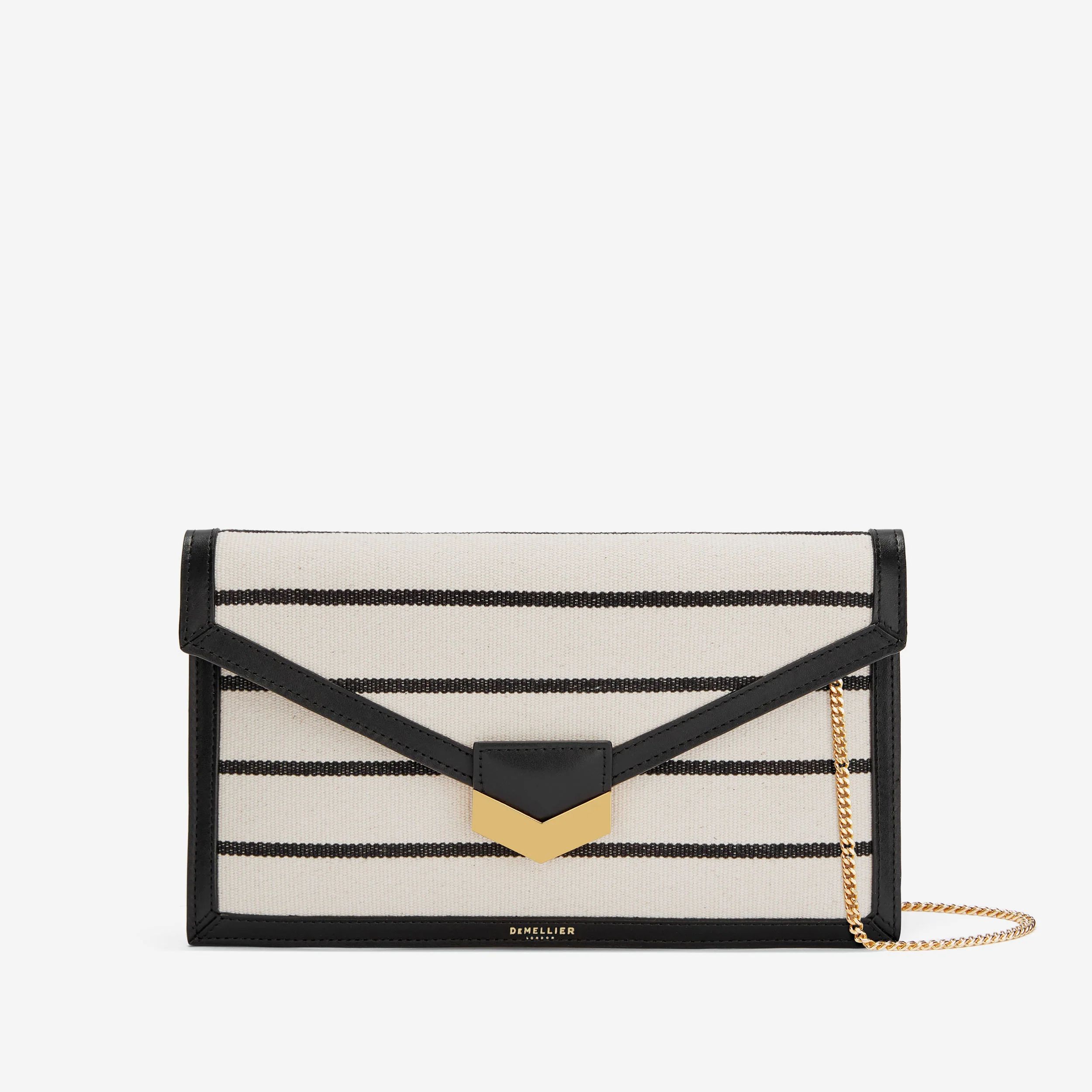 The London Clutch | Black Striped Ecru Canvas | DeMellier | DeMellier