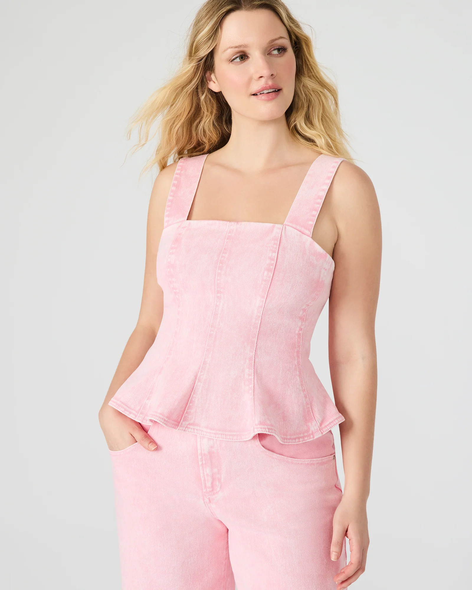 PENELOPI Denim Ruffle Fabric Women's Tank Top | Steve Madden (US)